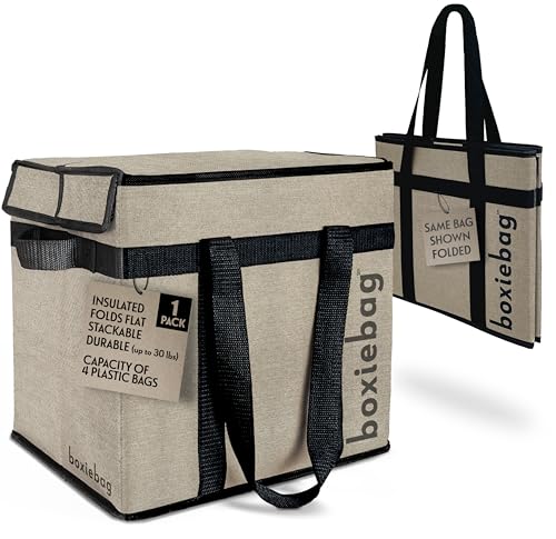 Boxiebag Reusable Grocery Bag (Single) – Durable Reusable Shopping Bag Box. Insulate, Stand Up, Stay Open, Fold Flat – Large Tote Bag with Long Handles & Reinforced Bottom. 2 Year Warranty.