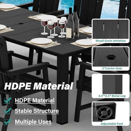 9-Piece Patio Dining Set, Outdoor Dining Set for 8, Large HDPE All-Weather Outdoor Furniture with 89.57” Umbrella Hole Table, 8 Armchairs, Black - color: Black, size: 8 Armchairs