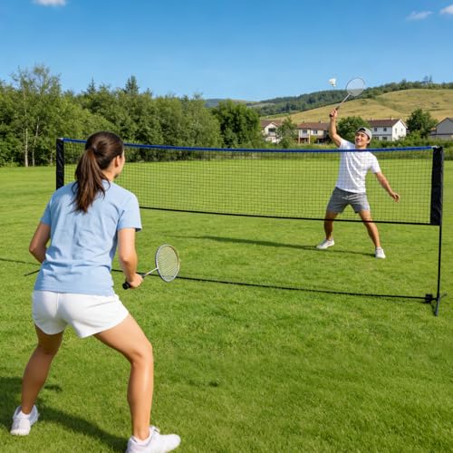 OLIXIS Portable Badminton Net, Height Adjustable Volleyball Net, Badminton Net with Carry Bag, Volleyball Net for Pool, BackyardGame Indoor Outdoor Use - color: Blue, size: 17FT