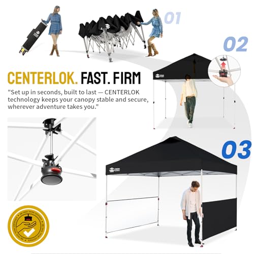 CROWN SHADES 10x10 Pop up Canopy Tent Instant Canopy with 150D Silver Coated Fabric Including 2 Half Sidewalls, 4 Ropes, 8 Stakes, 4 Weight Bags, STO 'N Go Bag, Black - color: Black