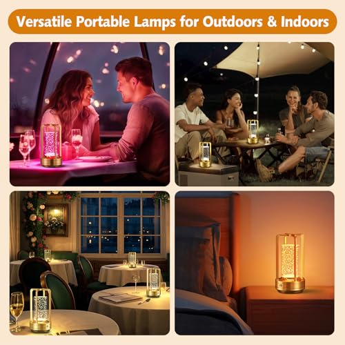 Portable Table Lamp for Outdoor Indoor: Cordless Rechargeable Desk Lamp with 10 Colors - Shower Lamp with Stepless Dimmable - Metal Battery Operated Lantern Light for Bedroom/Bar/Coffee Shop/Camping - color: Gold Bubble+RGB
