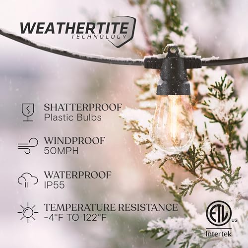 Brightech Solar String Lights with 48 Hanging Edison Bulbs and Brightness Controls with Remote 7W-104 3000K - style: Super Bright (7W) Remote Control 104 FT