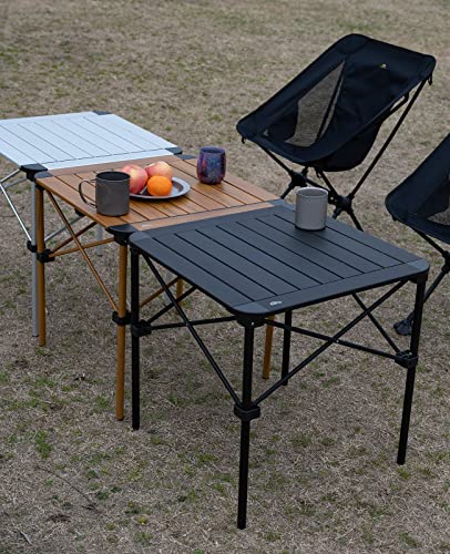 iClimb Lightweight Stable Alu. Folding Square Table Roll Up Top with Carry Bag for Camping Picnic Backyards BBQ Camp Kitchen (Nature, M) - color: Nature, size: Medium