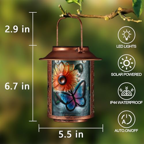 Butterfly Solar Lanterns Outdoor Waterproof, Birthday Gifts for Women Mom Grandma , Metal Garden Decor Hanging Solar Lights Outside Decorative for Yard Patio Backyard Porch Decorations(Sunflower) - style: Butterfly+Sunflower