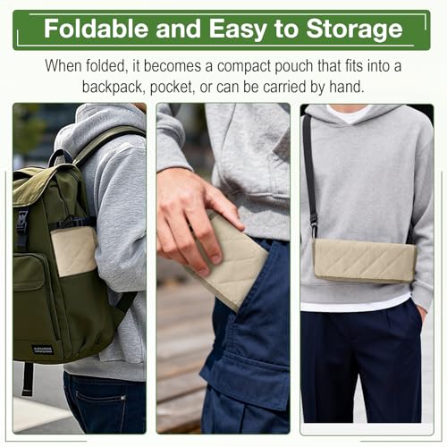 Foldable Backpack Stool 2 Pack, Portable Collapsible Camping Stool, Pocket Chair & Supports 265Lbs, Ultralight for Hiking, Outdoor, Fishing, Camping, Festivals (Black+Beige)