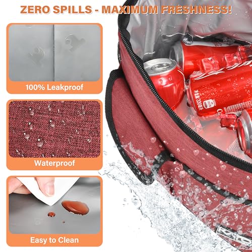Tirrinia Insulated Large Lunch Bag for Women Men, Leakproof Lunch Box Containers for Adults, Work, School, Soft Lunchbox for Kids, Boys, Adult Cooler Bag for Picnic, Hiking,Beach - color: Red, size: Large-10.5L