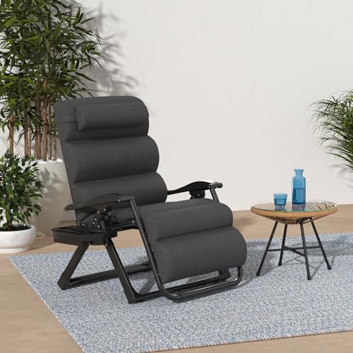 Best Choice Products Oversized Zero Gravity Chair, Folding Outdoor Patio Recliner, XL Anti Gravity Lounger w/Removable Cushion, Cup Holder, Side Tray, 350lb Capacity - Fossil Gray - color: Fossil Gray
