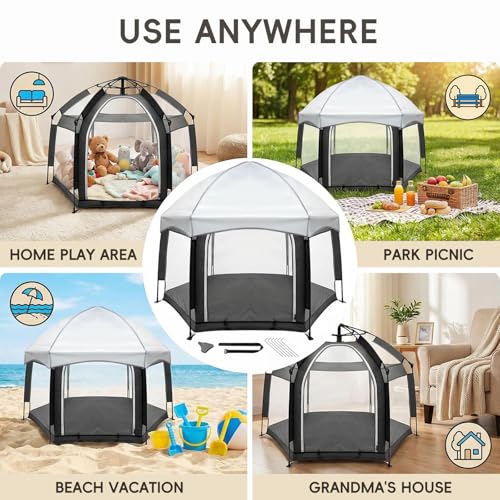 Palopalo Black Pop Up Baby Beach Tent - UPF50+ Sun Protection Canopy & Mosquito Net, Instant Setup Portable Playpen for Indoor & Outdoor Play, Lightweight Pack and Play Yard - color: Black