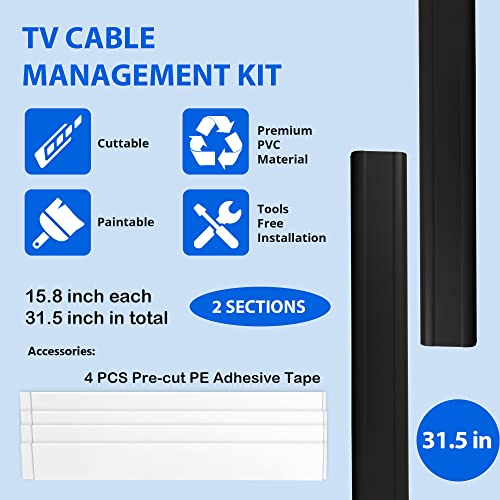 ZhiYo TV Cord Cover for Wall, 32 inch Cable Concealer, Cord Hider for Wall Mounted TV, Paintable Wire Cover to Hide Wires, Black Cable Raceway Kit, 2X L15.8in W1.5in H0.75in - color: Black, size: W1.5in x H0.75in - L31.5in