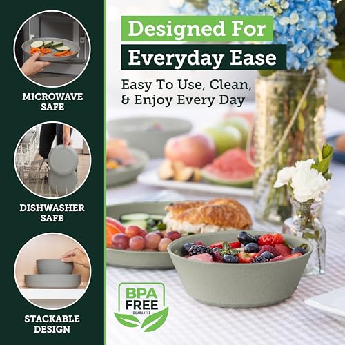 Grow Forward Premium Wheat Straw Plates and Bowls Sets - 8-Piece Wheat Straw Dinnerware Sets - Unbreakable & Reusable Microwave Safe Plastic Dinner Plates for Outdoors, RV, Camping Dishes - Feather - color: Feather Gray