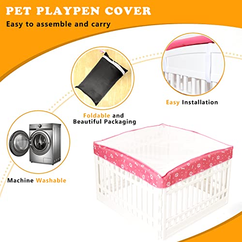 Dog Playpen Mesh Top Cover for 36" Inch Pet Playpen with 4 Panels,[ Note: Playpen Not Included] Dog Crate Cover Pet Tent Puppy Play Pen Cover, Ideal for Indoor/Outdoor Use. (Pink) - color: Pink
