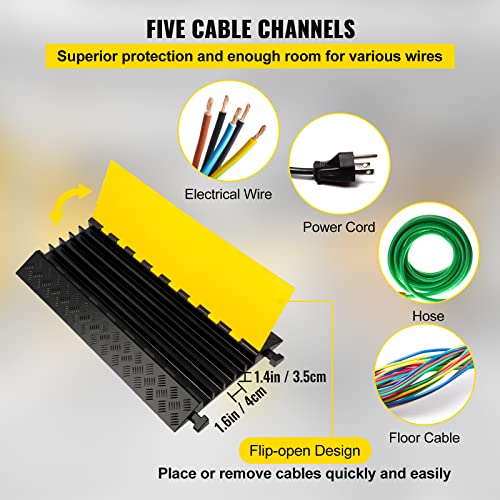 VEVOR 5 Channel Cable Protectors Extreme Rubber Cable Ramps Heavy Duty Protective Cable Wire Cord Ramp Driveway Rubber Traffic Speed Bumps Cable Protector (5-Channel, 1Pack-18000Lb) - size: 1PC-5 Channel