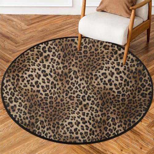 Animal Print Round Area Rug, Leopard Print Non-Slip Circle Rug for Bedroom Living Room Outdoor Study Playing Floor Mat Carpet, 5.2' Diameter - color: Leopard Print, size: 5.2' Diameter
