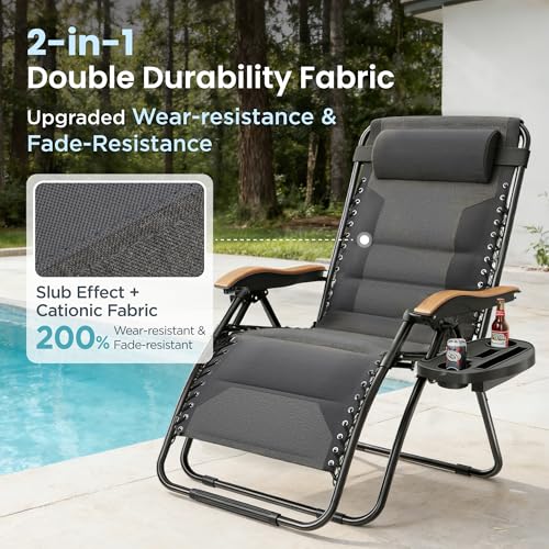 PHI VILLA XXL Oversized Padded Zero Gravity Chair, Foldable Patio Recliner, 30" Wide Seat Anti Gravity Lounger with Cup Holder, Support 400 LBS (Light Gray) - color: Light Gray, style: 1 Pcs