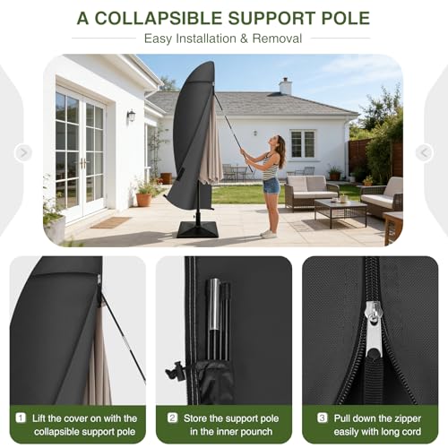 Porch Shield Patio Umbrella Cover - Outdoor Waterproof Garden Offset Banana Parasol Cover Fits Cantilever Offset Umbrella 7.5-11.5 Feet, Black - color: Black, size: Fits Offset Umbrella 7.5 - 11.5 Feet DIA