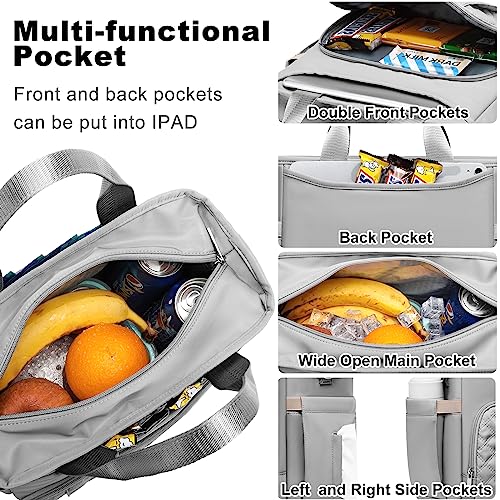 AIJIEKE Extra Large Lunch Bag for Women & Men, Insulated Leakproof Lunch Box for Work, Reusable Adult Lunch Tote with Shoulder Strap, Multi-Pocket Cooler Bag for Office, Picnic, Beach, Grey - color: Gray
