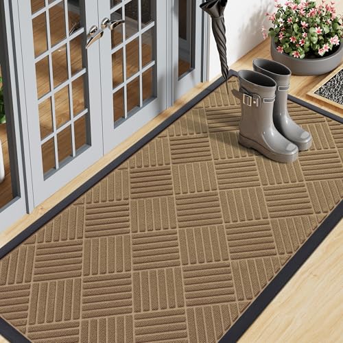 Smiry Front Door Mat Outside Entrance, Heavy Duty Outdoor Indoor Natural Rubber Doormat, Non Slip, Trap Dirt and Moisture, Easy Clean, Low Profile Patio Porch Entryway Mat, 47x23, Coffee - color: Coffee, size: 47" X 23"