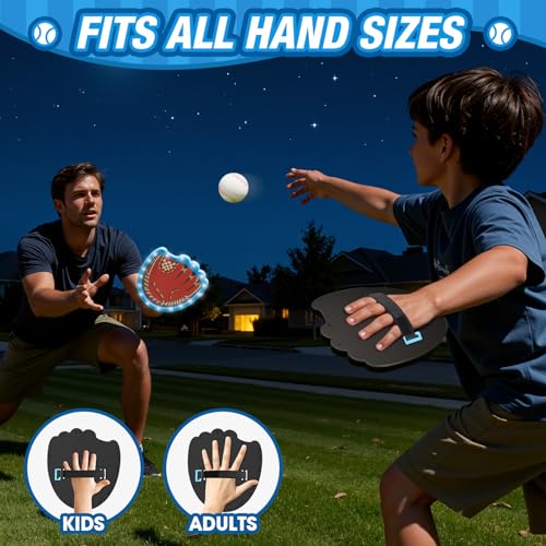 HYES Toss and Catch Ball Game Set, Light Up Baseball Toys Outdoor Pool Beach Yard Camping Games for Family, Toddler Glow in the Dark Baseball Gifts for Boys Girls Ages 3-12 (4 Paddles & 6 Balls) - style: 4 pack with light