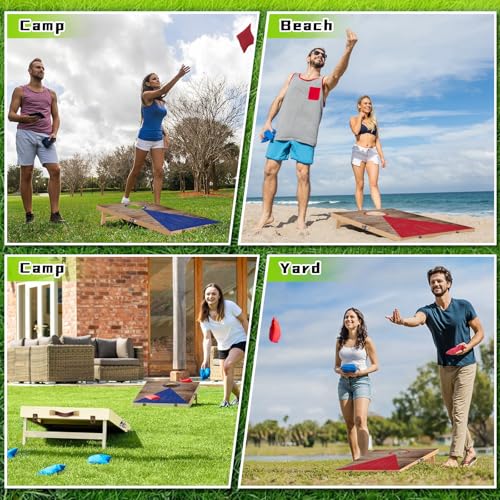 Wooden Cornhole Board Set with 6 Bean Bags, 2x1.3 ft Portable Outdoor & Indoor Corn Hole Toss Game Sets for Kids Adults and Family Party Camping Equipment