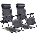Giantex 2 PCS Zero Gravity Chair Patio Chaise Lounge Chairs Outdoor Yard Pool Recliner Folding Lounge Chair with Cup Holder (Black) - color: Black, size: 1 Count (Pack of 2)