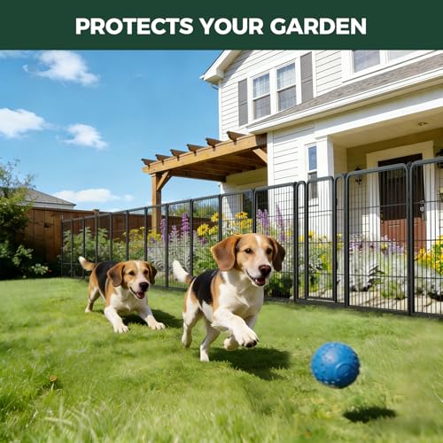 FXW Garden Fence Outdoor for the Yard – 32in(H) x 36.4ft(L) Heavy Duty Metal Animal Barrier for Dog, No Dig Decorative Dog Fence, 16 Panels, Black - color: Black, size: 32"H