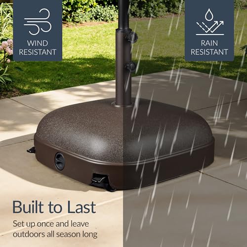 Best Choice Products 123lb Capacity Fillable Mobile Umbrella Base, Heavy Duty Market Stand for Patio, Deck, Poolside, Easy to move w/ 4 wheels - Dome Square Brown - color: Brown - Dome
