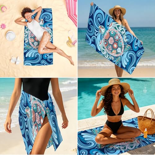 Sea Turle Microfiber Lightweight Beach Towel Sand Free Quick Dry Absorbent Thin Towels Blanket for Swimming Pool Camping Beach Vacation Essentials Accessories Travel Things for Cruise Gym - color: Lcs Multicolor 1527