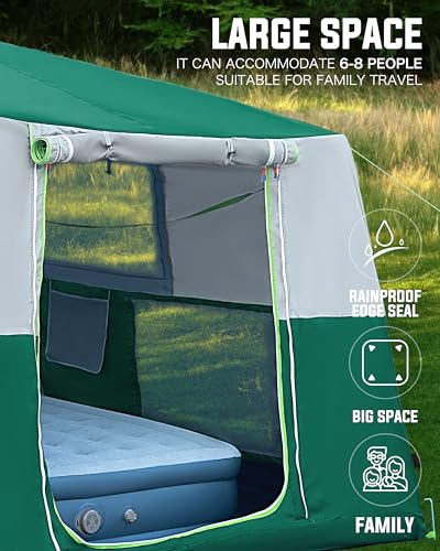 CORANI 14.1'x6.5'x9' Inflatable Tents for Camping, Portable 6/8/10 Person Blow Up Air Tent, Waterproof Windproof Easy Setup Large Family Tent with 2 Doors, 6 Windows, Mosquito Screen - color: Nomad Green, size: 8 person 10.8x9ft