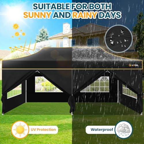Hoteel 10x20 Pop Up Canopy Tent Heavy Duty with 6 Sidewalls, Waterproof Party Tent, Easy Set-up Commercial Instant Tents with Roller Bag & Sandbags, Hexagonal Leg (1-Year Warranty) - color: Black, size: 10×20 （6 Walls）