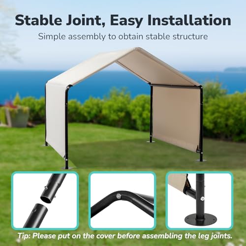 Dog Tent, 4'x4'x3' Dog Shade Shelter Outdoor Deep Grey Tent for Large Medium Dogs, Outside Sun Rain Canopy Pet House for Cats Pigs Livestock with Waterproof Roof Ground Nails,Creamy White
