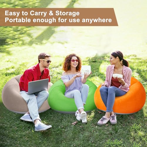 Realspring 6 9 12 Pcs Inflatable Bean Bag Chairs for Adults with Electric Air Pump, Blow up Couch Folding Portable Inflatable Couch Lazy Sofa for Outdoor Movie Night Camping(Coffee,Orange,Green,6 Pcs) - color: Coffee,orange,green