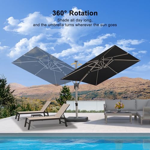 PURPLE LEAF Patio Umbrella with Base Included, 8ft Outdoor Aluminum Cantilever Umbrella with 360° Rotation, Champagne Offset Umbrella for Outdoor Garden Pool, Black - color: Black, size: 8' x 8'