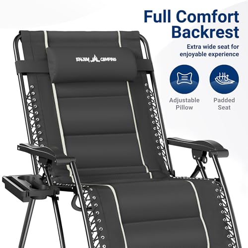 UDPATIO Oversized Zero Gravity Chair Outdoor, Anti Gravity Patio Padding Chairs Folding Adjustable with Cup Holder, Foot Pad & Padded Headrest, Supports 500lbs,Grey/XXL,33in/1PC - color: Grey/Xxl, style: 33in/1PC