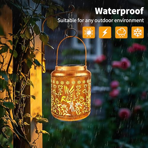 Brizled Hummingbird Solar Lanterns, 2 Pack Outdoor Lanterns Christmas Birthday Gift for Women Mom Grandma, Hummingbird Hanging Garden Lantern, Waterproof Solar Lights for Table Garden Patio Path Porch - size: 2 Pack, style: Hummingbird -B