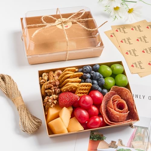 Kucoele 7 x 5 Inches Large Charcuterie Boxes with Clear Lids, 50 Pack Disposable Bakery Dessert Boxes, To Go Food Containers for Pastries, Chocolate Covered Strawberries, Hot Cocoa Bombs (Brown) - color: Brown