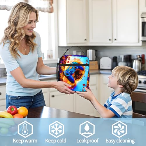 Cool Gamepad Lunch Box for Boys Video Game Lunch Bag for Kids Gamepad Insulated Lunch Bag Reusable Cool Game Lunch Box With Adjustable Shoulder Strap, Lunch Tote Bag For boys 8-12 teenager - color: Poker cards game
