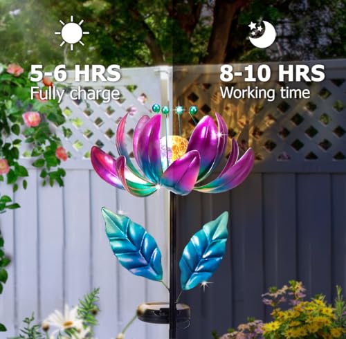 Outdoor Garden Decor Solar Spinners Lights - Metal Wind Spinner Solar Lights for Yard, Patio, Garden Lawn Oranments - color: Purple