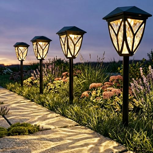 Ensenior Solar Lights Outdoor, 6-Pack LED Solar Garden Lights for Pathway Yard Patio Walkway Planter Walkway Landscape Lighting, IP65 Waterproof, Energy-Efficient Landscape Lighting, 3000K - color: 3000K-Warm White