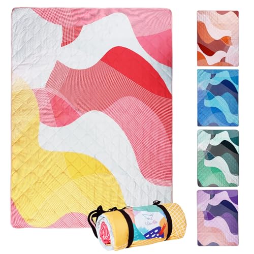 Whale Flotilla Extra Large Waterproof Picnic Blankets 60"x80", Foldable Lightweight Outdoor Blanket for Camping, Hiking, Traveling, Soft Portable Easy to Clean Picnic Mat for Beach Grass Park, Red - color: Red