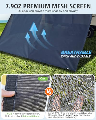 Dulepax RV Awning Sun Shade Screen with Zipper 9'X11'3'' -Second Generation RV Awning Shade Screen Significantly Improves Shadew and Privacy.Universal, Capmer Awning Shade with Complete Kits - color: Black, size: 9'X11'3" Shade Screen for 12 ft Awning