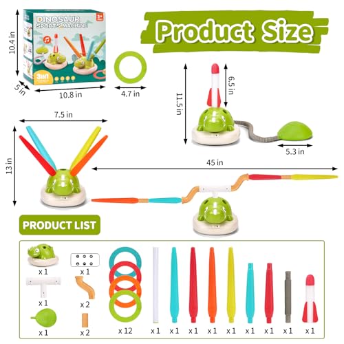 3 in 1 Dinosaur Rocket Launcher, Musical Jump and Toss, Activity Spinning Dinosaur Toy with Remote Control, Indoor & Outdoor Sports Toys