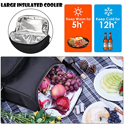 Picnic Backpack for 4 Person with Large Insulated Cooler Bag, Picnic Basket Set with Wine Pouch, Waterproof Picnic Blanket & Cutlery Set. Perfect for, Camping, Party