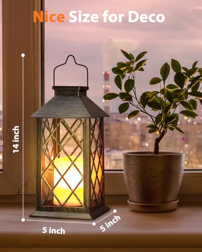 Otdair Solar Lanterns Outdoor Waterproof, 2 Pack 14" Solar Lantern with Glass Retro LED Flickering Flameless Candle,Lanterns Decorative Outdoor for Gift, Yard, Garden, Patio, Balcony,Porch, Party - color: Bronze, size: 14inch（Large）