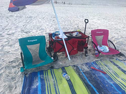 KingCamp Low Beach Chair, High Back Folding Camping Chair for Adults, Oversized Breathable Mesh Seat, 300lbs Heavy Duty Portable Chair with Cup Holder & Storage Pockets for Beach, Outdoor - color: Ergobreeze C Blue 2pcs