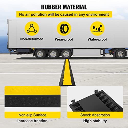 VEVOR 5 Channel Cable Protectors Extreme Rubber Cable Ramps Heavy Duty Protective Cable Wire Cord Ramp Driveway Rubber Traffic Speed Bumps Cable Protector (5-Channel, 1Pack-18000Lb) - size: 1PC-5 Channel