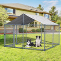 7.5ft×7.5ft Large Metal Dogs Kennels Outdoor,Waterproof Anti-Ultraviolet roof Cover Galvanized Steel Cage Fence Playpen with Lockable Door (90" D×90" W×63" H) - size: 90"D×90"W×63"H