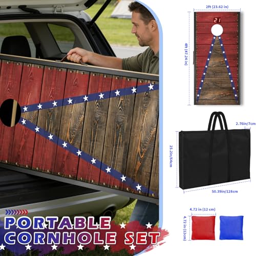 Electronic Cornhole Board Set 4x2ft 2x1ft, Automatic Scoring Corn Hole Games for Adults & Kids, Wooden Portable Cornhole Set with 8 Bean Bags & Carrying Bag for Outdoor, Tailgate, Party - size: 4 x 2 ft