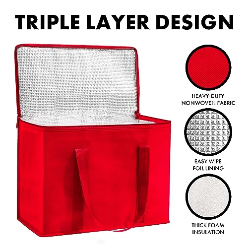 Carrywell (Not Made In China) Insulated Reusable Grocery Bags 2-Pack, Catering and Delivery Bag For Hot and Cold Food, Collapsible Thermal Tote For Doordash - color: Red, size: 2 pack, style: XL Insulated