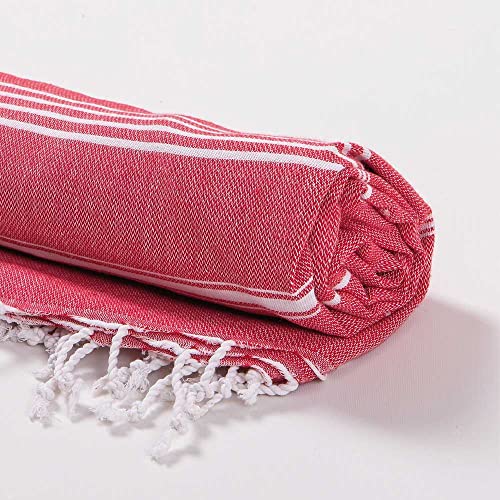 Hencely Turkish Beach Towel 37x68 Oversized, Sand-Free, Quick-Dry, Lightweight - Travel Essential for Pool & Bath - Striped 100% Cotton Bathroom Towels Accessories Gift (Red) - color: Red