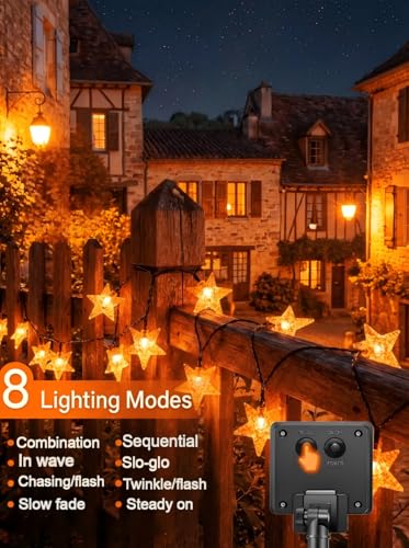 Solar Twinkle Star String Lights Outdoor Indoor Waterproof 39FT 100 LED Solar Powered Fairy Lights with 8 Lighting Modes Thanksgiving Decor for Camping Tree Party Yard Wedding Garden Orange - color: Orange